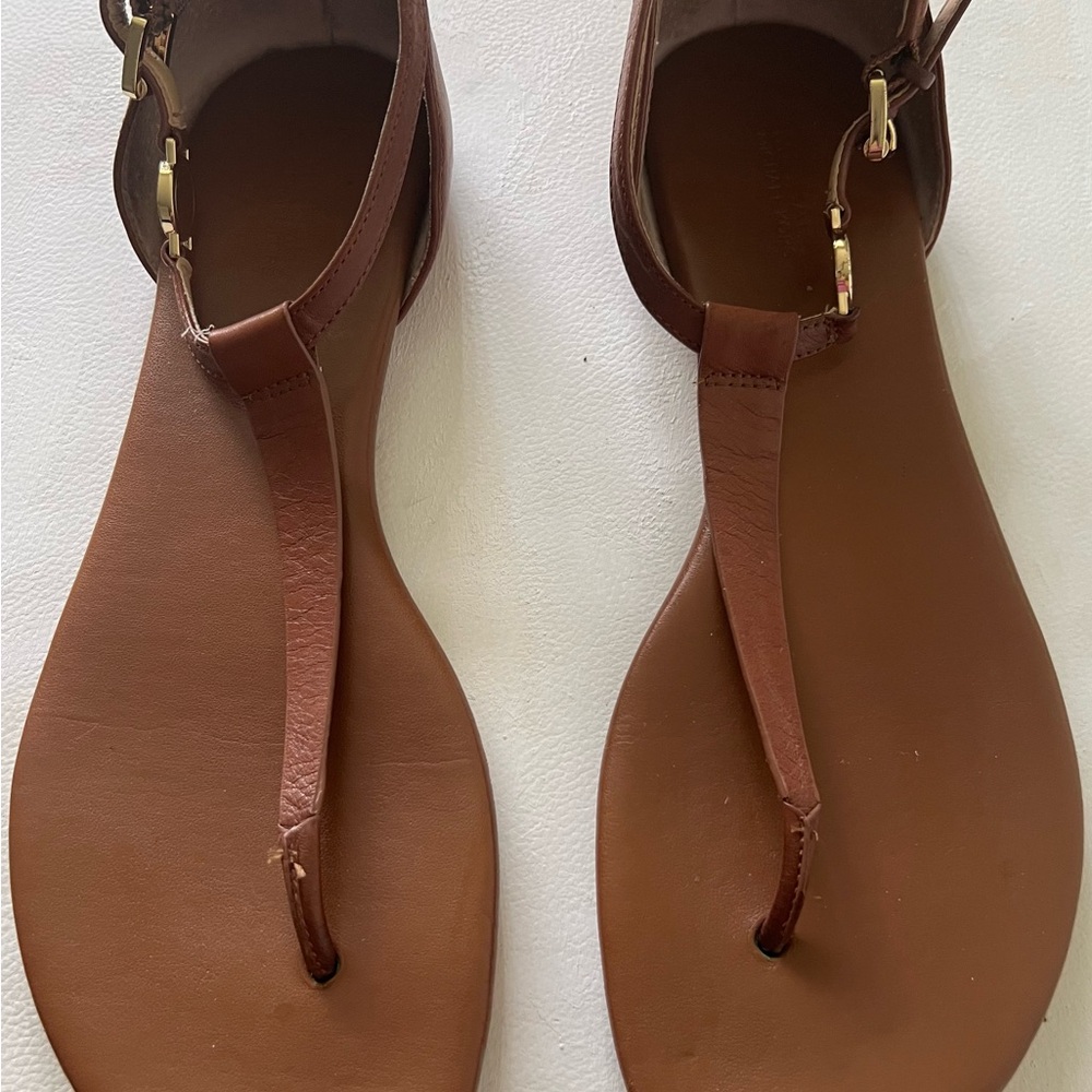 Michael Kors Brown Leather Sandals T-Strap Design